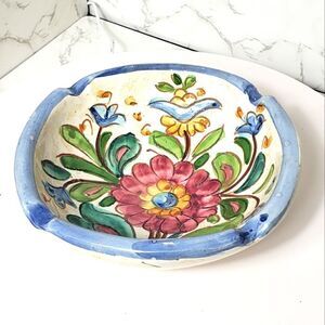 VINTAGE Majolica Italian Pottery Ashtray Bowl Folk Art Artisan